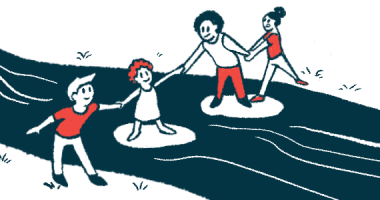 Angelman syndrome treatment | Angelman Syndrome News | GTX-102 | illustration of people helping one another cross a stream