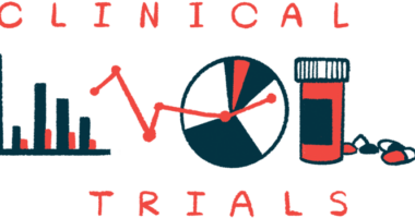 Different charts representing clinical trials and a pill bottle are displayed.