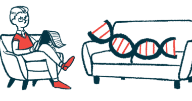 A strand of DNA reclines on a counselor's sofa, illustrating gene therapy.