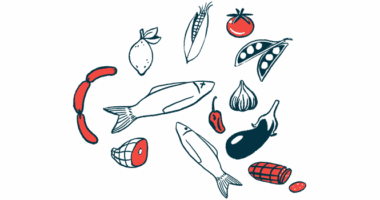 A variety of foods, including fish, meats, and vegetables, are pictured.