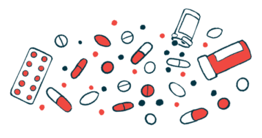 An illustration shows a scattering of pills and a pair of prescription medication bottles.